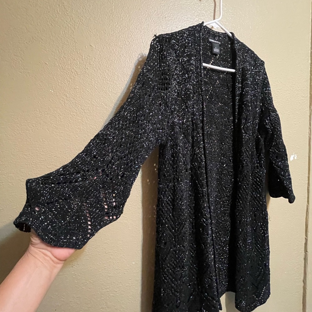Lauren Michelle Black Metallic Knit Cardigan good condition